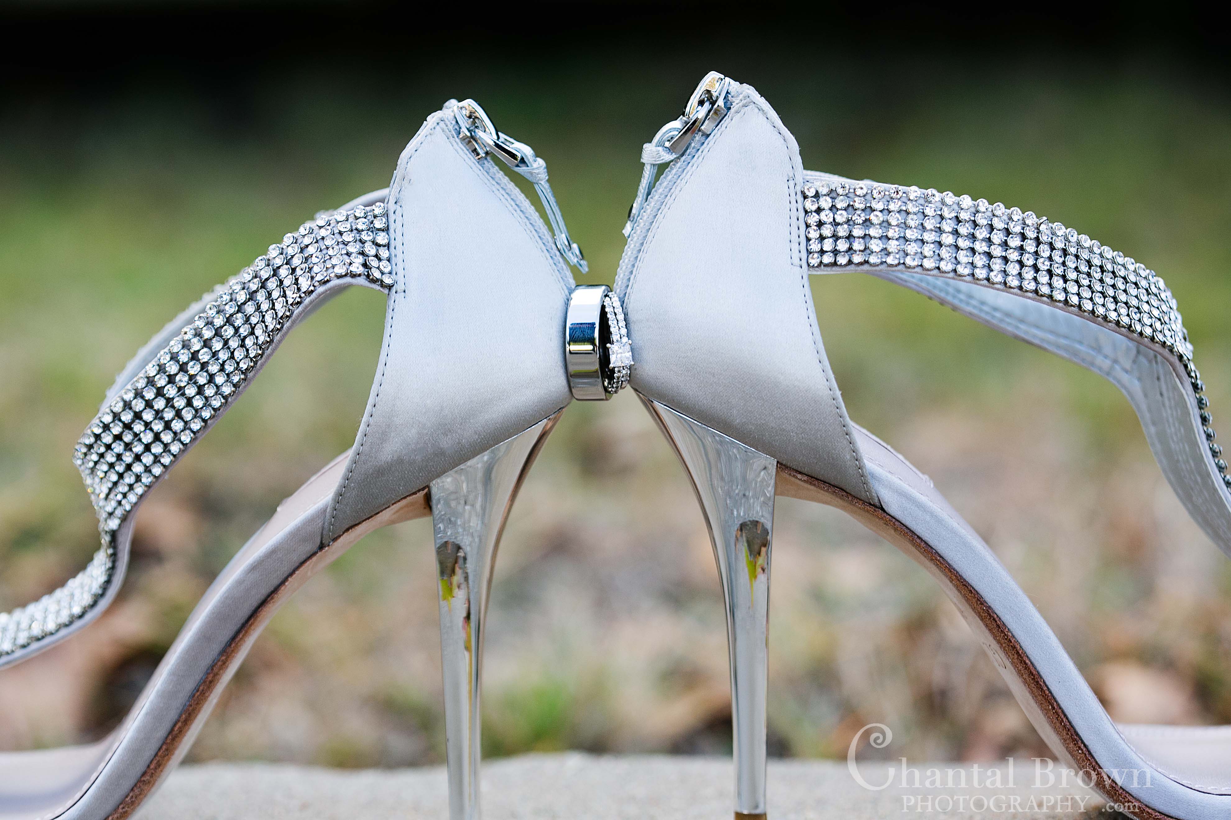wedding rings in between bride diamond high heel stiletto at Royal Lane Church Dallas Wedding Photographer